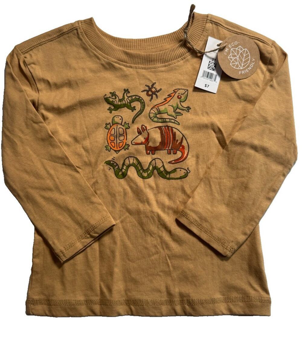dip Boys 3T Organic Cotton Animal Graphic Long Sleeve T-Shirt Tan NWT